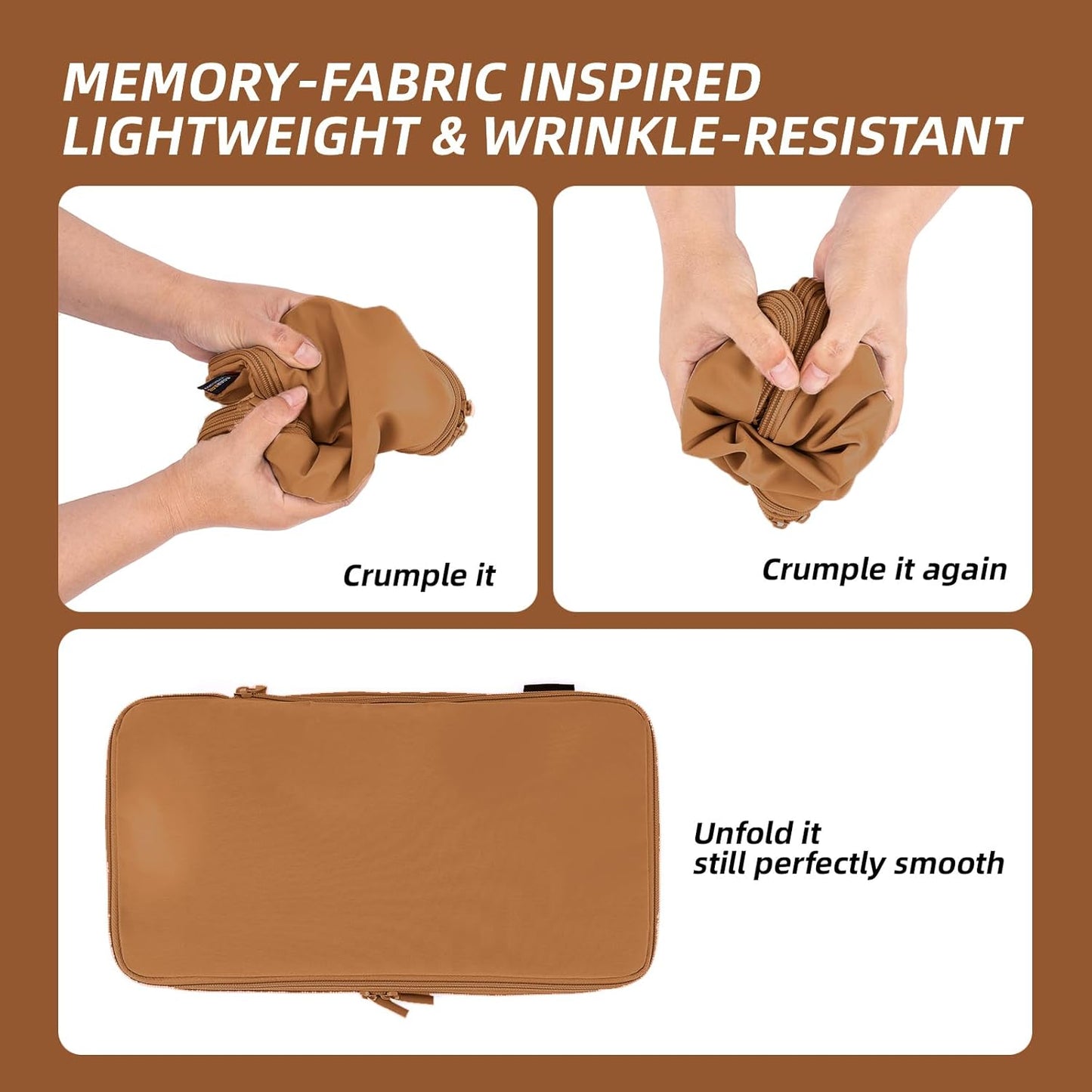 4 Piece Compression Packing Cubes for Suitcases and Backpack, Lightweight Travel Organizers (Light Brown)