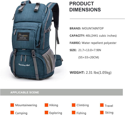 MOUNTAINTOP 40L Hiking Backpack Lightweight Travel Backpack for Men&Women Outdoor Camping Backpacking
