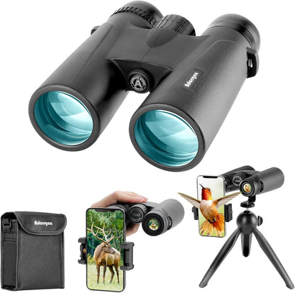 Adorrgon 12x42 HD Binoculars for Adults High Powered with Phone Adapter, Tripod and Tripod Adapter - Large View Binoculars with Clear Low Light Vision - Binocular for Bird Watching Cruise Travel