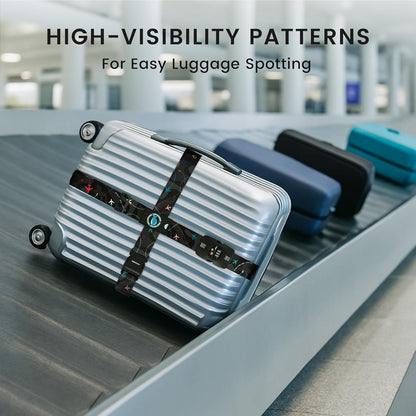Travelkin Luggage Straps TSA Approved - Adjustable Cross Suitcase Straps with TSA Lock, Reinforced Buckle, Unique Pattern - Secure Heavy Duty Luggage Straps for Travel (Air Line Black)