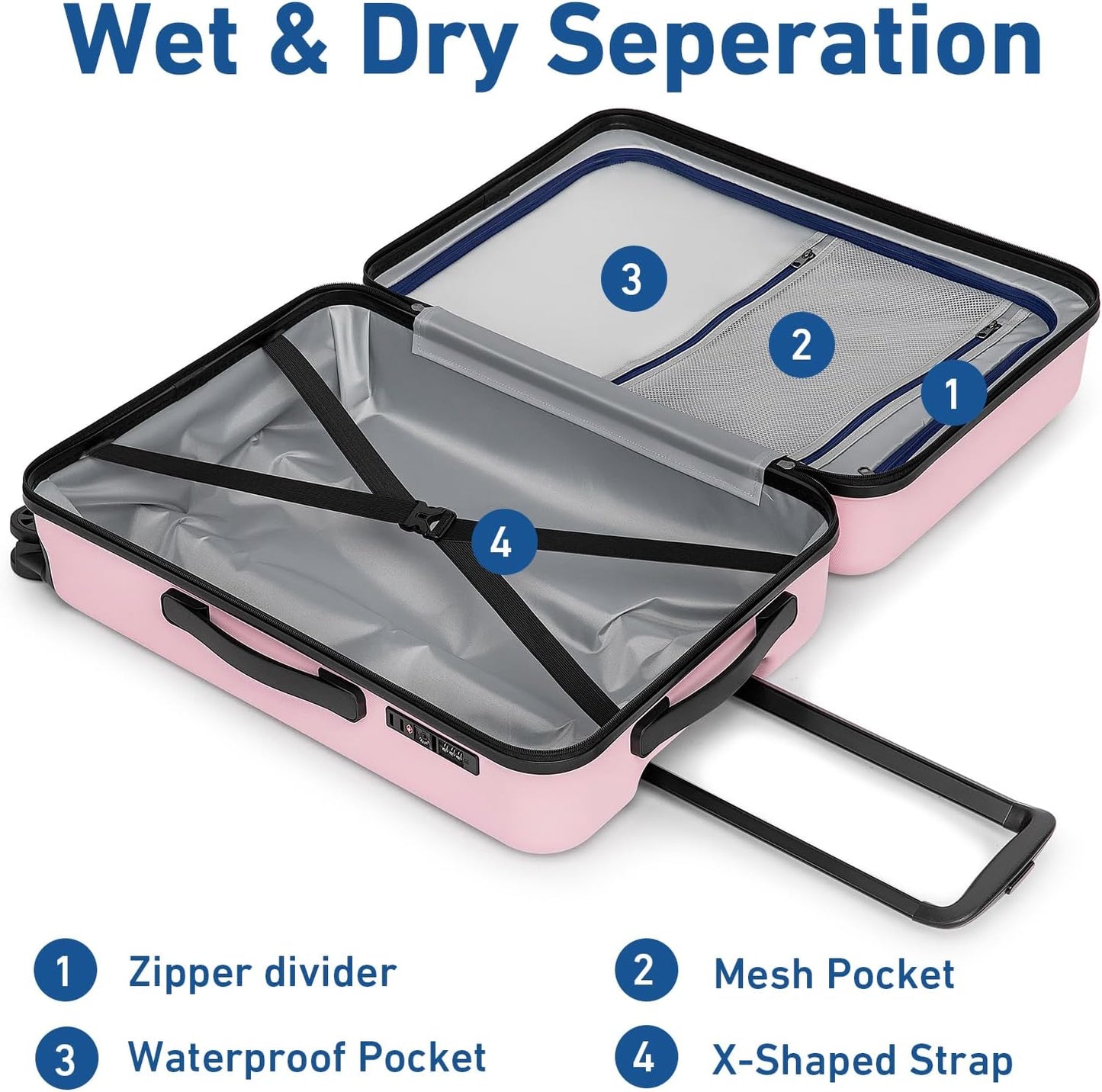 KYME Suitcase Hardshell With Double Spinner Wheels, PC+ABS TSA Lock Travel Luggage (Pink, 24" Checked)