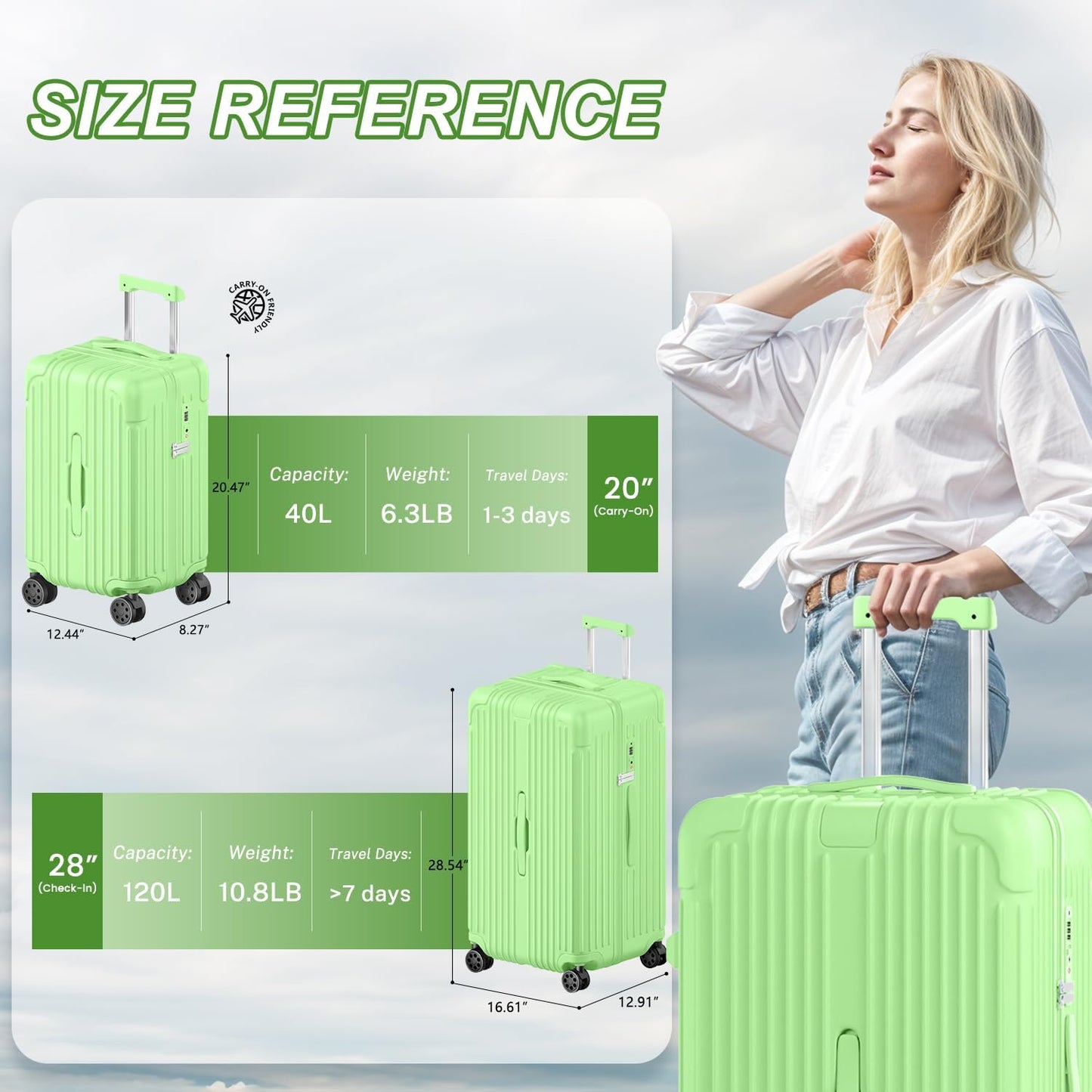 Krute Luggage Sets 2 Piece Suitcase with Spinner Wheels PC+ABS Hardside Suitcases Charging Port TSA Lock Carry On Luggage with Cup Holder 20+28 Inch