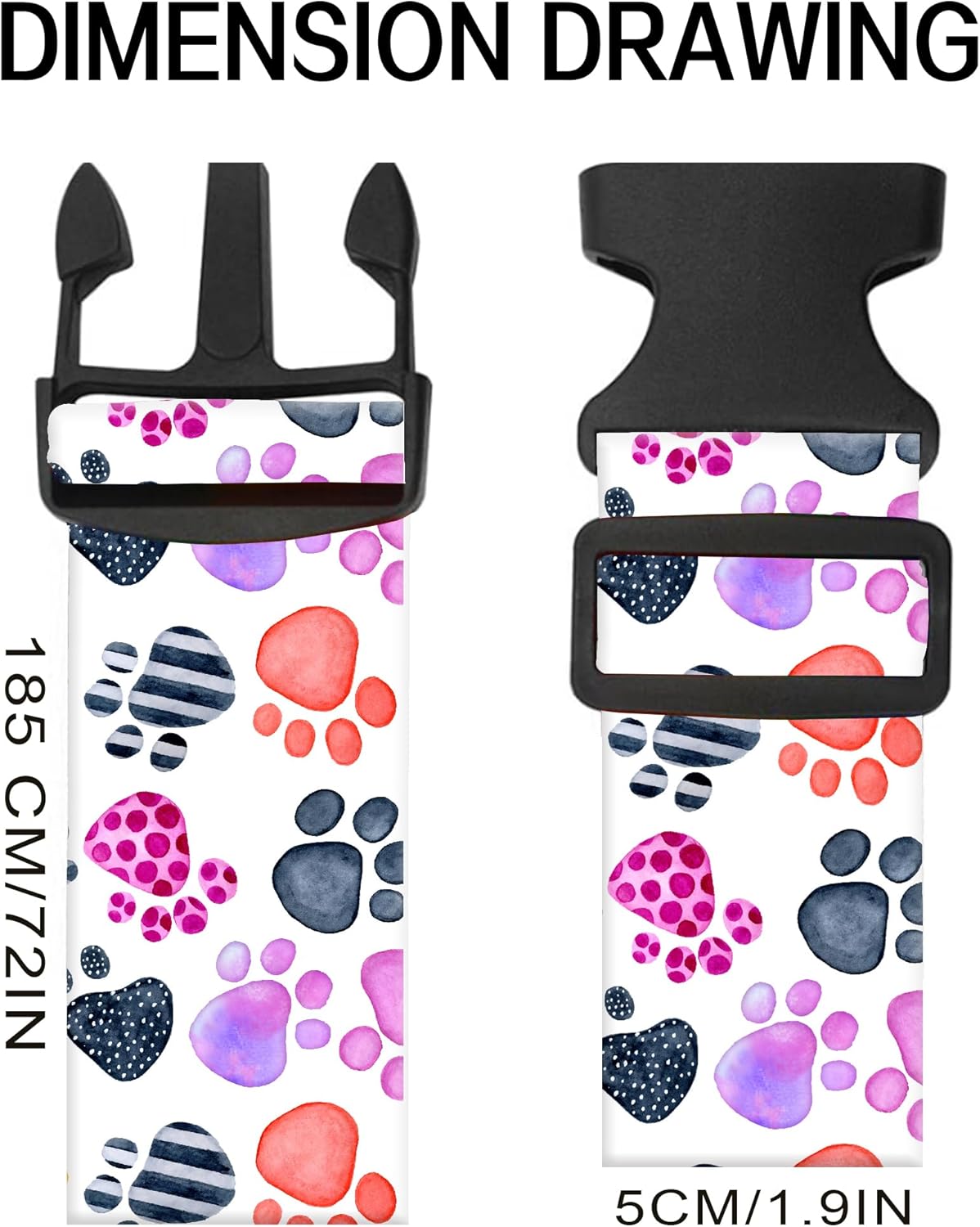 Luggage Straps for Suitcases, Adjustable Travel Belt, Durable Wide Luggage Strap, Cute Suitcase Strap Identifiers with Buckle, Bag Straps for Luggage, Cute Colorful Paws