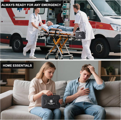 410 Piece Waterproof Hard Shell First Aid Kit for Home, Car, Travel, Camping, Truck, Hiking, Sports, Office, Vehicle & Outdoor Emergencies - Emergency Medical Kits (Black)