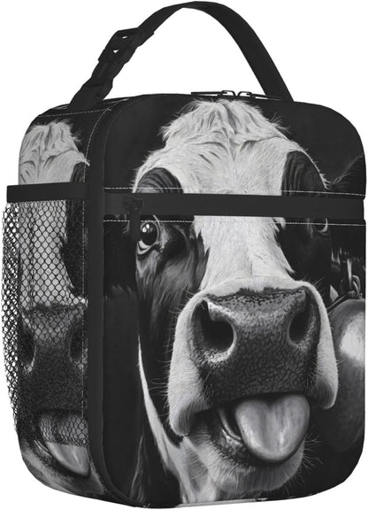 Cow Insulated Lunch Box for Women Men Cow Lunch Bag for Travel,or Fishing Polyester