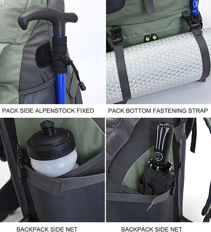 Bseash 50L Hiking Backpack, Water Resistant Lightweight Outdoor Sport Daypack Travel Bag for Camping Climbing Skiing Cycling (Blue Green - With Shoe Compartment)