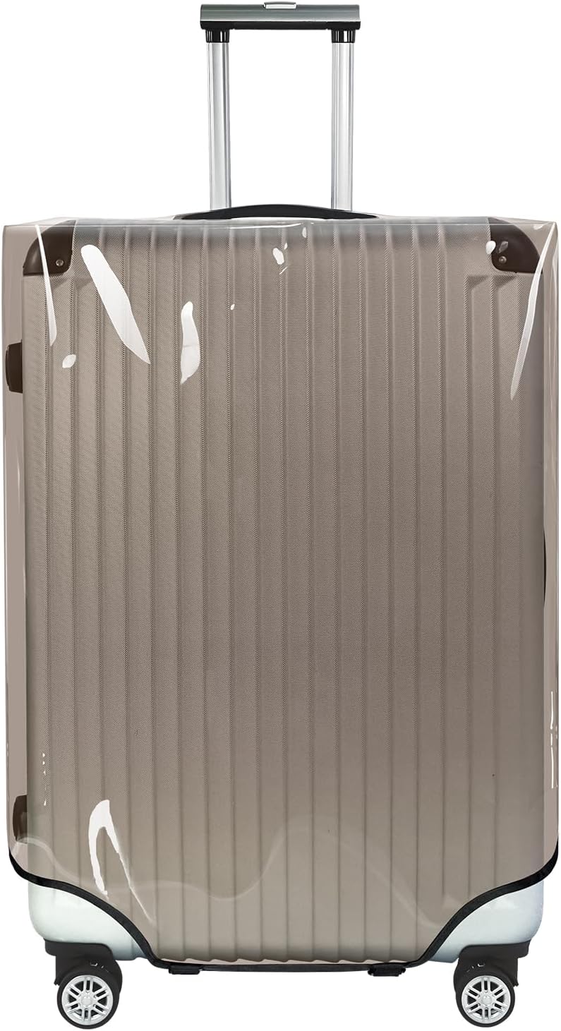Explore Land Clear Luggage Cover Tough Protector Fits for 27-29 Inches Suitcase for Travel Airplane (PVC Gray, L)