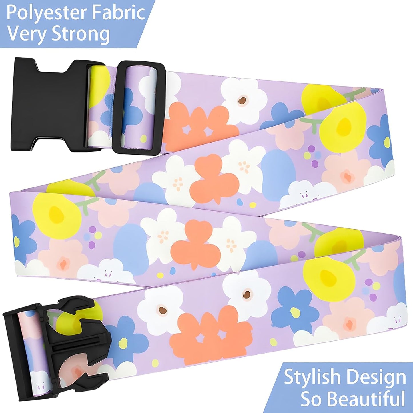 Colored Flowers Luggage Straps for Suitcases, Adjustable Luggage Travel Belt to Keep Luggage Security While Travel, Strong Polyester Fabric, Easy-to-Recognize Stylish Design Travel Accessories, 2 Pack