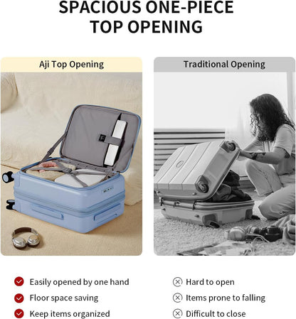 aji Expandable Top Open Carry On Luggage 22x14x9 Airline Approved, 20 Inch Hard Shell Carry On Suitcase with Spinner Wheels,Travel Small Luggage for Women Men,Blueberry Blue