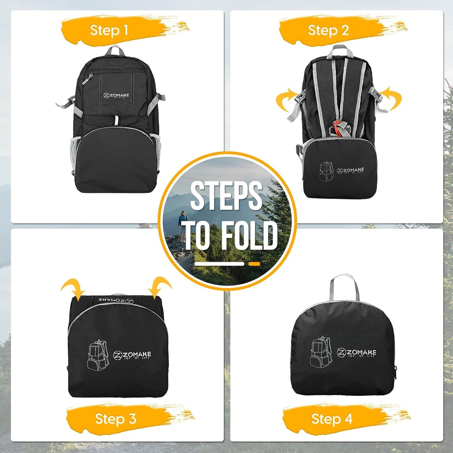 ZOMAKE Lightweight Packable Backpack 35L, Light Foldable Backpacks Water Resistant Collapsible Hiking Bag, Compact Folding Day Pack for Travel Camping(Black)