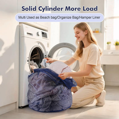 3Pcs Mesh Laundry Bags Washing Machine Mesh Wash Bags Jumbo for Delicates Clothes,Bed Linen,Toys with Drawstring Closure Sturdy(3 XXLarge 28 x 26 Inches, Blue)