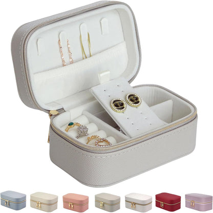 Travel Jewelry Case Small Suitable For Jewelry Organizers and storage In A Carry-on Handbag, PU Leather, Sturdy And Smooth Gold Metal Zipper, Travel Essential Gray Small Jewelry Box