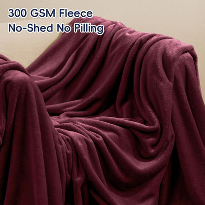 PHF Ultra Soft Fleece Blanket Twin Size, No Shed No Pilling Luxury Plush Cozy 300GSM Lightweight Blanket for Bed, Couch, Chair, Sofa Suitable for All Season, 66" x 90", Wine Red/Burgundy