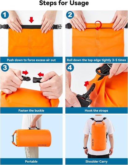 HEETA Waterproof Dry Bag for Women Men(Upgraded Version) 5L/10L/20L/30L/40L Roll Top Lightweight Dry Storage Bag Backpack with Emergency Whistle for Travel, Swimming, Boating, Kayaking, Camping, Beach