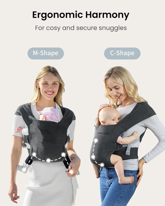Newborn Carrier, Cozy Baby Carrier, Ergonomic Cross-Back Wrap, Hands-Free with Supportive Comfort, Deep Grey