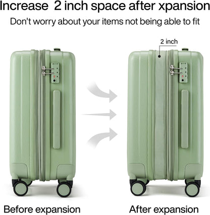 Hanke 29 Inch Expandable Checked Luggage Lightweight PC Hard Shell Luggage Suitcases with Wheels Travel Luggage Rolling Large Suitcase Travel Luggage Bag for Study Abroad.(Bamboo Green)
