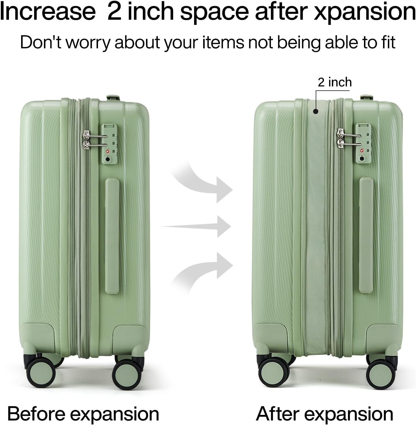 Hanke Expandable Hard Shell Luggage Sets 2 piece Carry on Luggage with Wheels Suitcases Lightweight Checked Travel Luggage Rolling Large Suitcase Travel Luggage Bag Woman Men 20/29 Inch(Bamboo Green)