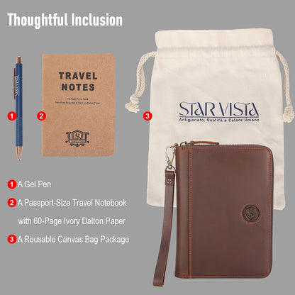 STAR VISTA Lorenzo Full Grain Leather Family Passport Wallet for 4, Large Travel Document Organizer for Exquisite Voyagers, Multi-Currency Compartments, RFID Blocking, AirTag Track, Espresso Brown