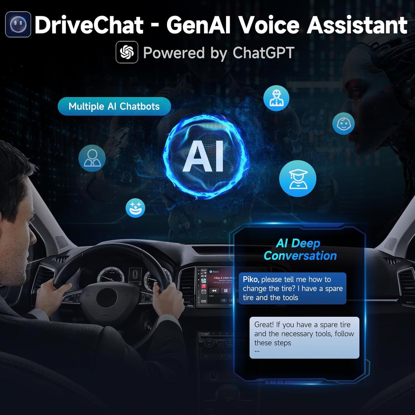 A5L Android Double Din Car Stereo with Backup Camera & DVR Dashcam, 7 Inch Wireless CarPlay Android Auto, AI-Chat, GPS Navigation, Wi-Fi/BT/USB, 24 EQ DSP, 2G+32G