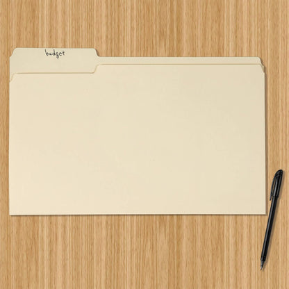 Amazon Basics Sturdy Manila File Folders, 1/3 Tabs in Assorted Positions for Filing, Legal Size, 8.5 x 14 inch - Pack of 100