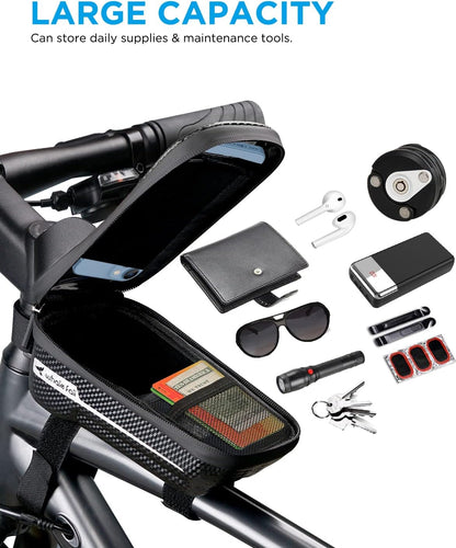 whale fall Bike Phone Frame Bag Waterproof, 3D Eva Hard Shell, Bike Phone Holder, Bicycle Top Tube Bag, Cycling Pouch with Rain Cover, Bike Accessories for Phones Under 7"