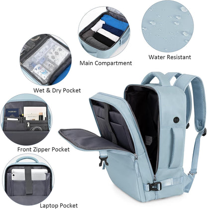 Travel Backpack for Women Men,Travel Laptop Backpack w/USB Charging Port, Waterproof Travel Backpack Carry On Flight Approved,Weekender Business Hiking Bag,Laptop Backpack 17 inch