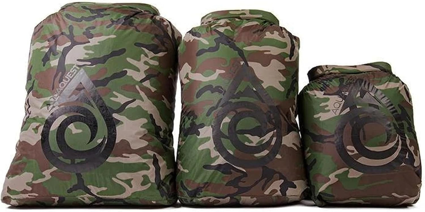 AquaQuest Rogue Dry Bags - 100% Waterproof - 10 + 20 + 30 L, Woodland Camo