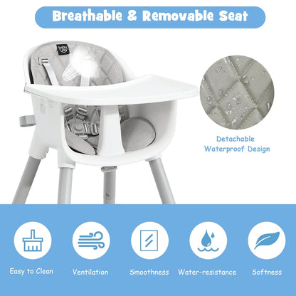 BABY JOY High Chair, 5 in 1 Convertible Highchair for Babies & Toddlers | Booster Seat | Table and Chair Set | Infant Feeding Chair with Removable Tray, Safety Harness, Removable Cushion (Gray)
