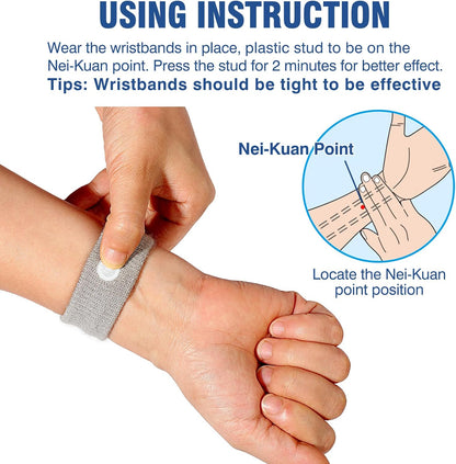 Motion Sickness Bands Anti Nausea Wristband for Adult and Kids Morning Sickness Relief for Pregnant Women Acupressure Nausea Relief for Car, Sea, Air Sickness -4 Pairs Grey, Black, Blue, Pink
