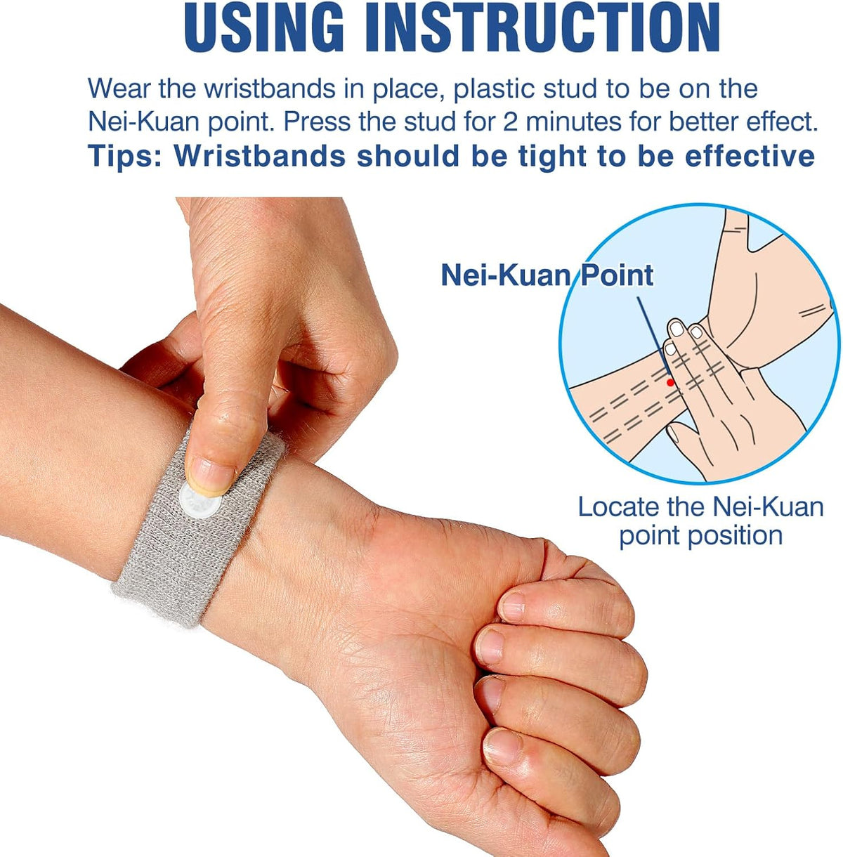 Motion Sickness Bands Anti Nausea Wristband for Adult and Kids Morning Sickness Relief for Pregnant Women Acupressure Nausea Relief for Car, Sea, Air Sickness - 2 Pairs Grey, Grey