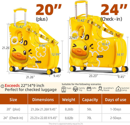 Kids' Lightweight Ride on Luggage with Spinner Wheels & Foldabe Design (Yellow Good, 20"+ Aged 1-3 Toddler)