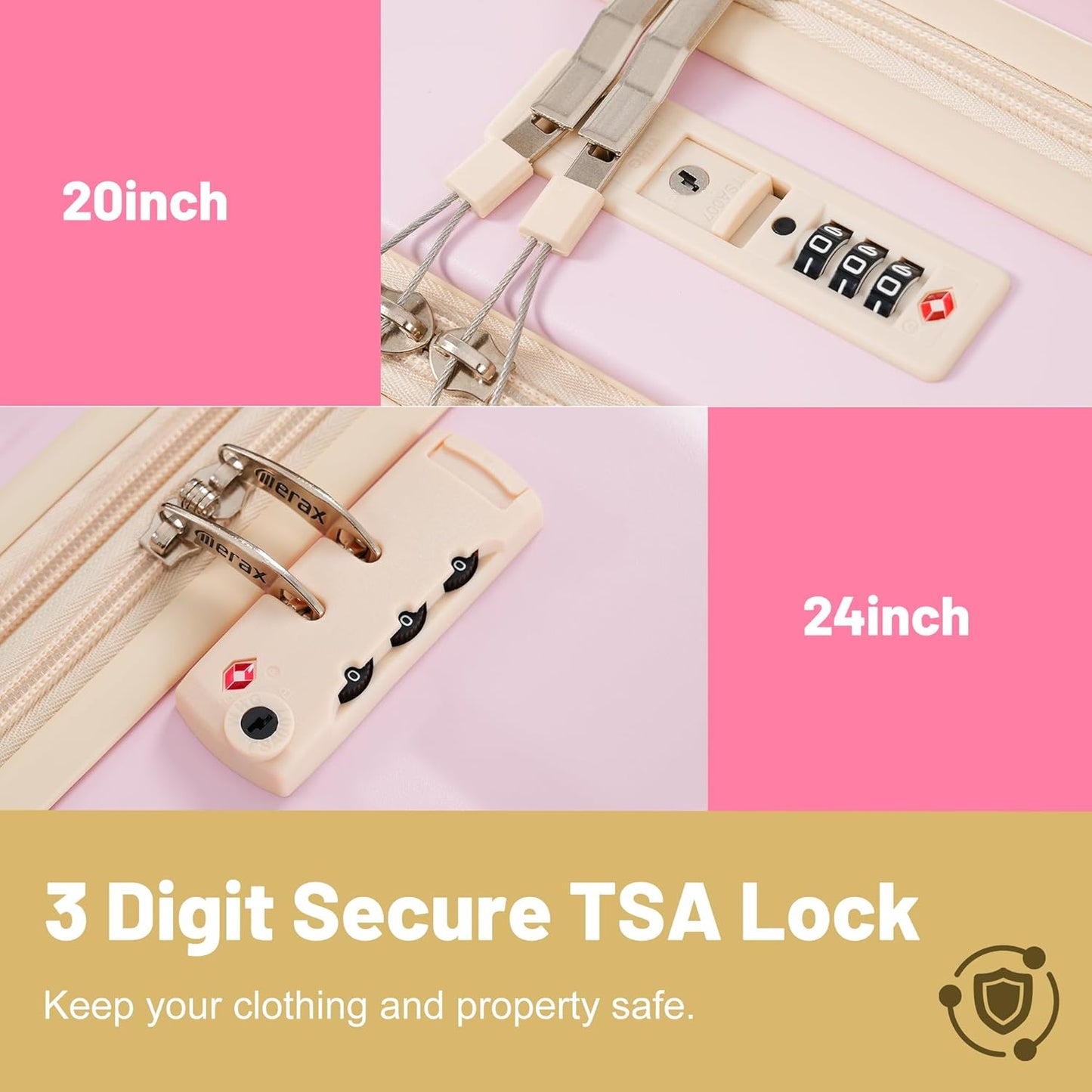 Merax Luggage Sets Front Opening, 2 Piece Hardshell Suitcase with Spinner Wheels and Bags,Lightweight Carry on Luggage with USB Port,20+24,Pink