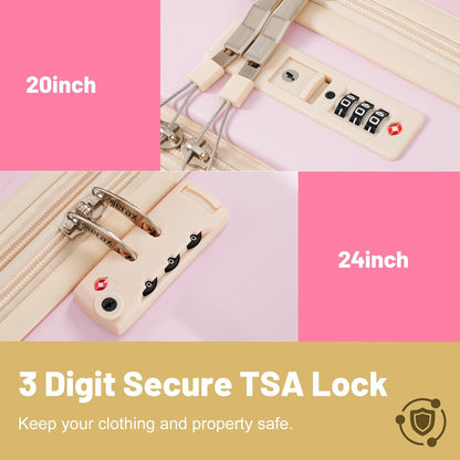 Merax Luggage Sets Front Opening, 2 Piece Hardshell Suitcase with Spinner Wheels and Bags,Lightweight Carry on Luggage with USB Port,20+24,Pink