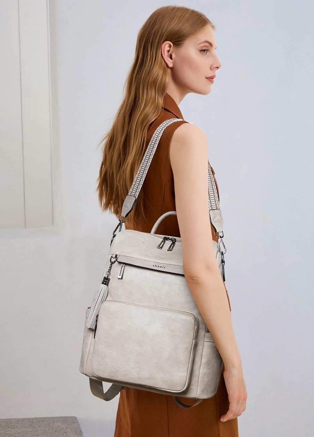 Shrrie Vegan Leather Laptop Backpack for Women 15.6 inch Work Backpack Fashion Travel Backpack Purse for Travel College Work