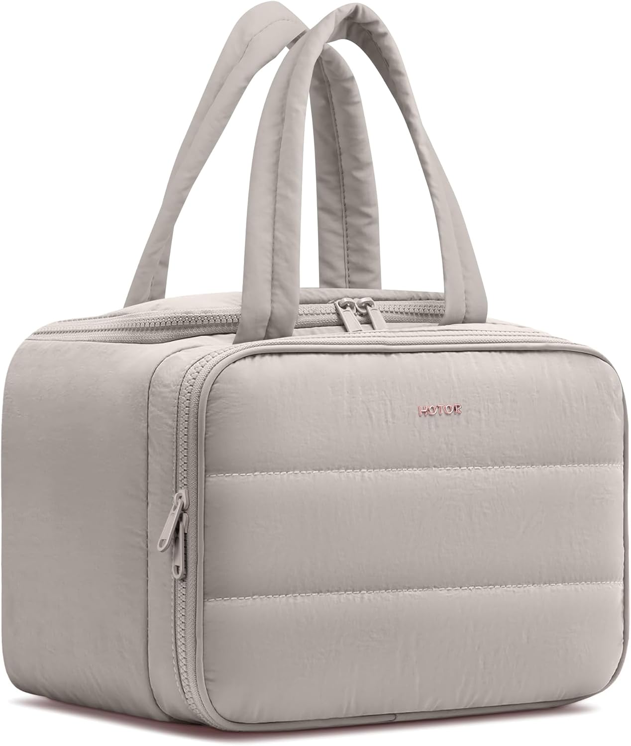 HOTOR Travel Toiletry Bag - Wide-Open Toiletry Bag for Women, Multi-Pocket Makeup Bag for Travel Essentials, Wet & Dry Separation Travel Accessories for Trip, Gym, 11.4" x 5.9" x 8.3", Light Taupe