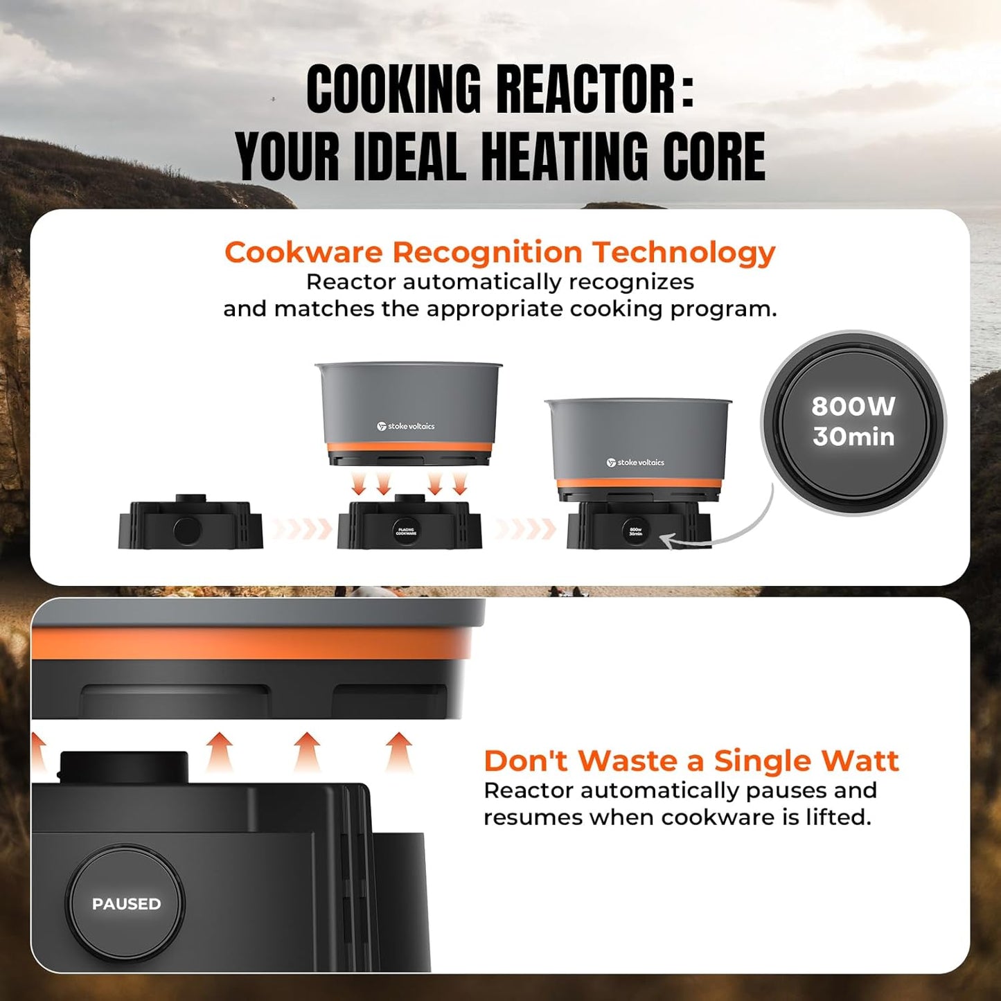 Nomad Cooking System, Electric Camping Stove 200-1000W with Pan & Pot, 120V Portable Outdoor Cooking Gear Set, Windproof Cookware for RV, EV, Overland, Vanlife, Car Camping