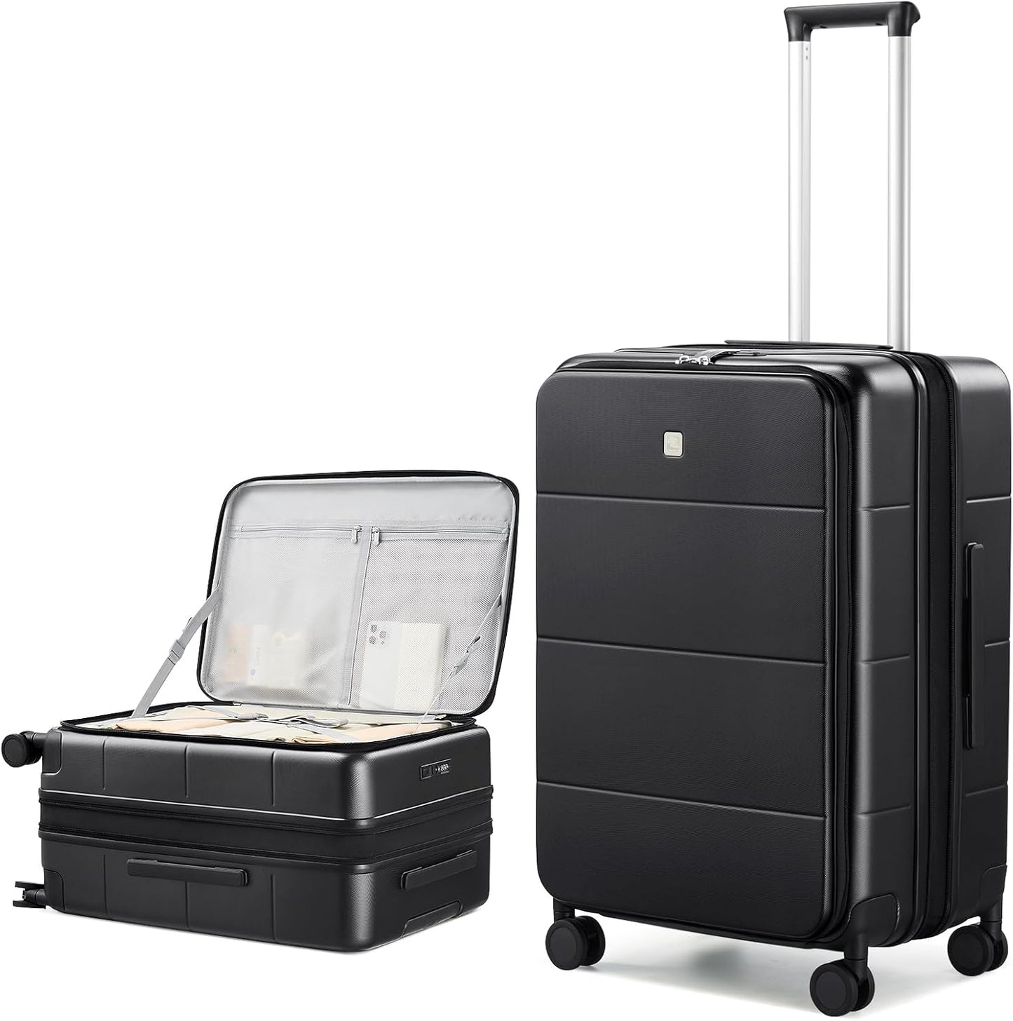 Hanke Hardside Expandable Checked Luggage, 24 Inch Top Opening Trunk Luggages with Spinner Wheels, All-PC Hard Shell Suitcase, Lightweight TSA Checked-Medium(Jet Black, 83L)