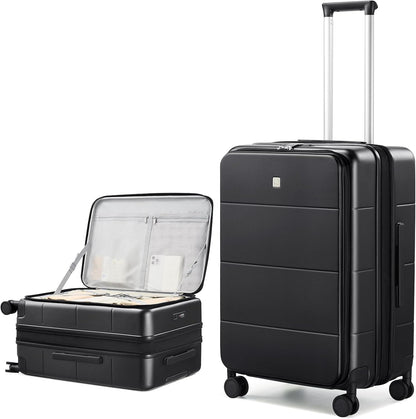 Hanke Hardside Expandable Checked Luggage, 24 Inch Top Opening Trunk Luggages with Spinner Wheels, All-PC Hard Shell Suitcase, Lightweight TSA Checked-Medium(Jet Black, 83L)