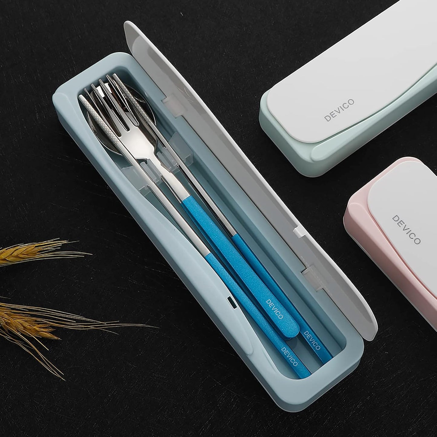 DEVICO Travel Utensils With Case, 18/8 Stainless Steel Camping Utensils, Reusable Portable Silverware Cutlery Set For Lunch Box, Include Fork Spoon Chopsticks