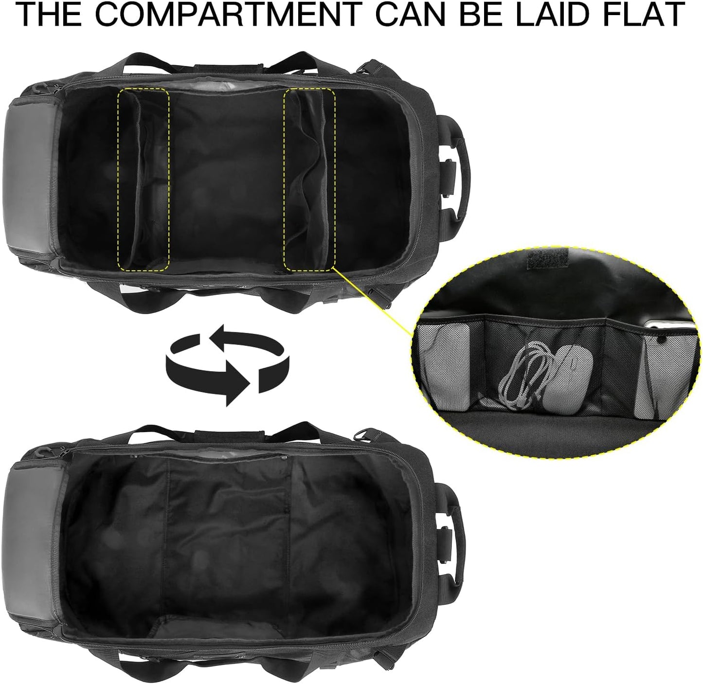 TUGUAN Extra Large Travel Duffle Bag Backpack for Men with Adjustable Dividers 120L Big Weekend Overnight Bag with ID Pocket Shoulder Strap Heavy Duty Sports Duffel Bags for Camping Gym, Black