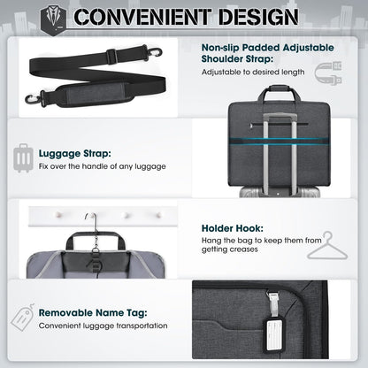 RAINSMORE Garment Bags for Travel Carry On Garment Bag for Hanging Clothes, Suit Bag for Business Trips with Shoes bag & Shoulder Strap, Waterproof Foldable Suit Luggage Bag for Men Women, Gray
