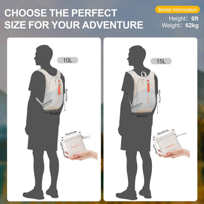 FIORETTO 15L Hiking Backpack for Women Men Mini Packable Backpack Lightweight Small Daypack for Camping Travel Outdoor, Beige