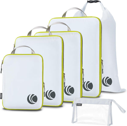 Cipway Compression Packing Cubes, Ultralight Luggage Organizer Bags with Laundry Bags and Clear Toiletries Bag,Travel Essentials for Carry on Suitcase (6 Piece,White)