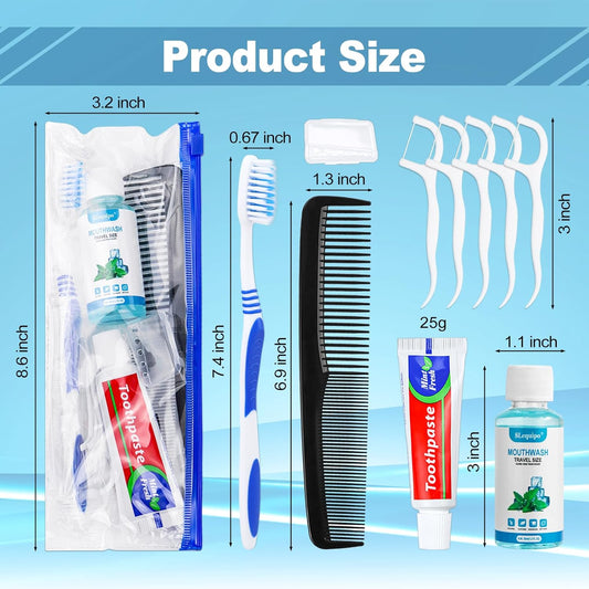 30 Set Travel Toothbrush Kit Bulk,Disposable Toothbrush with Toothpaste Set with Mouthwash,Toothpaste,Cover,Comb,Zip Bag,Floss Picks,Toothbrushes Set for Homeless,Travel