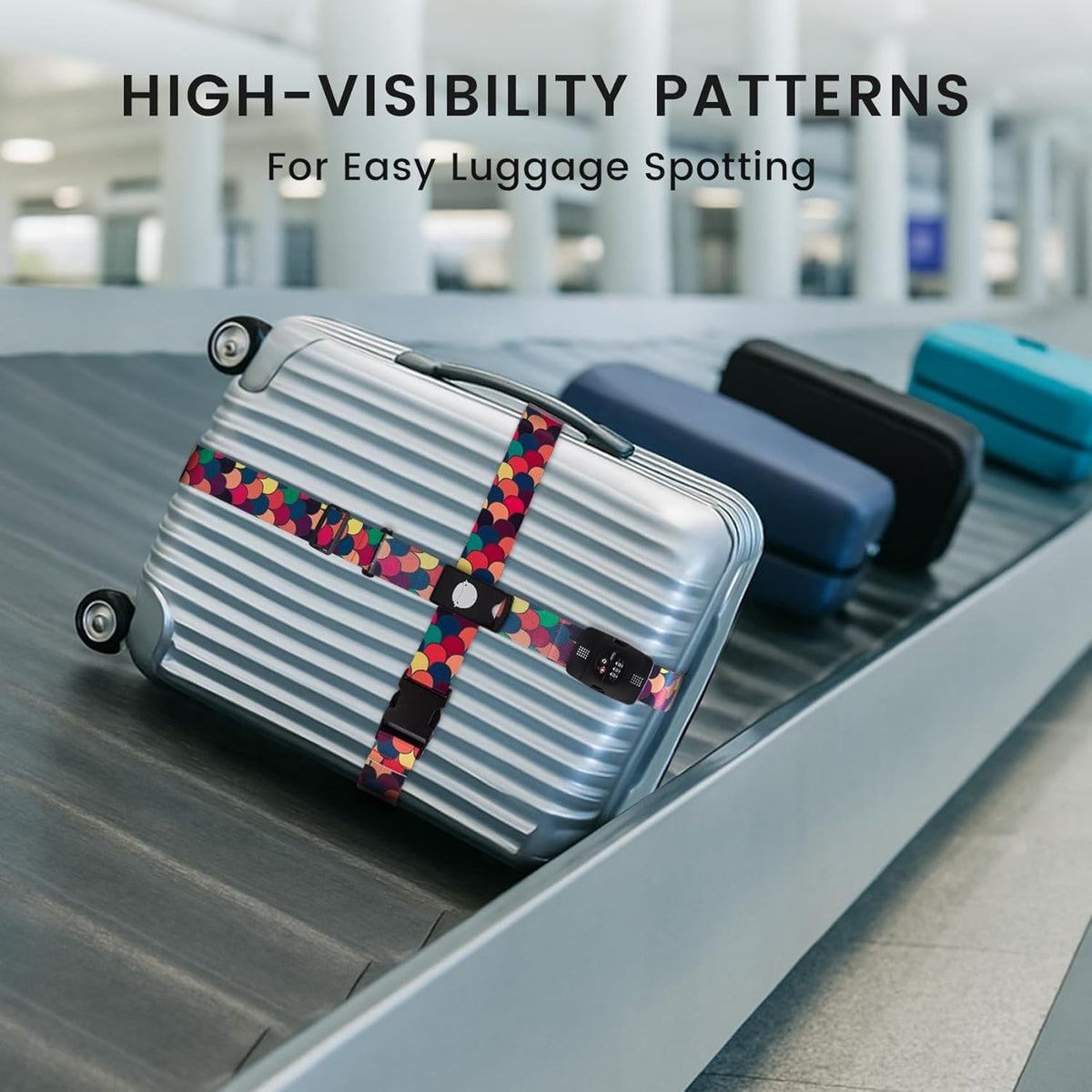 Travelkin Luggage Straps TSA Approved - Adjustable Cross Suitcase Straps with TSA Lock, Reinforced Buckle, Unique Pattern - Secure Heavy Duty Luggage Straps for Travel (Scales of Dragon)
