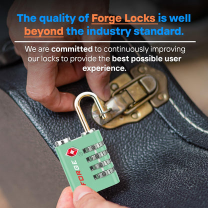 Forge Dual-Opening: Key or Combination Access Lock, TSA Approved Locks for Luggage, Pelican case, Travel, Gym, School, Stainless Steel Shackle. (Green, 4 Pk)