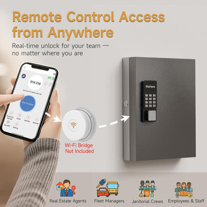 32 Key Lock Box Wall Mount, Smart Key Cabinet One Time Password/APP Bluetooth/Fixed/Wi-Fi Remote/Key Unlock, Key Management for Valets/Realtors/Office/Hotel
