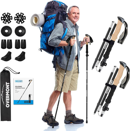 Overmont 7075 Aluminum Trekking Poles - Lightweight Collapsible Hiking Poles Adjustable Walking Sticks with EVA Handle All Terrain Accessories Carry Bag - Set of 2