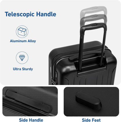 KYME Suitcase Hardshell With Double Spinner Wheels, PC+ABS TSA Lock Travel Luggage (Black, 24" Checked)