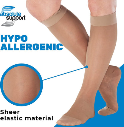 (3 Pairs - Closed Toe) Made in USA - Sheer Compression Socks for Women 15-20mmHg - Compression Stockings for Varicose Veins Circulation, Thrombosis, Embolism - Taupe, Medium - A101T2-3